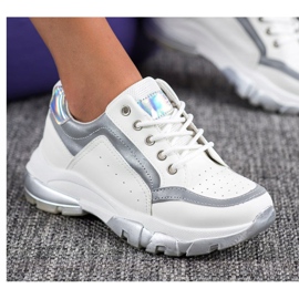 SHELOVET Zapatillas de cuero ecológico blanco gris 5