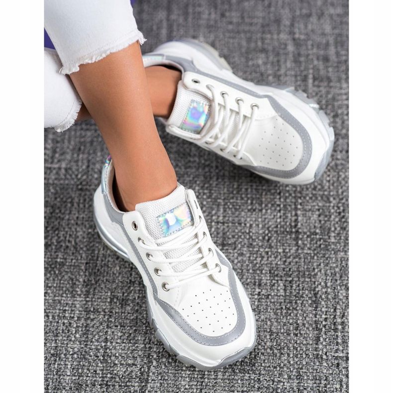 SHELOVET Zapatillas de cuero ecológico blanco gris 1