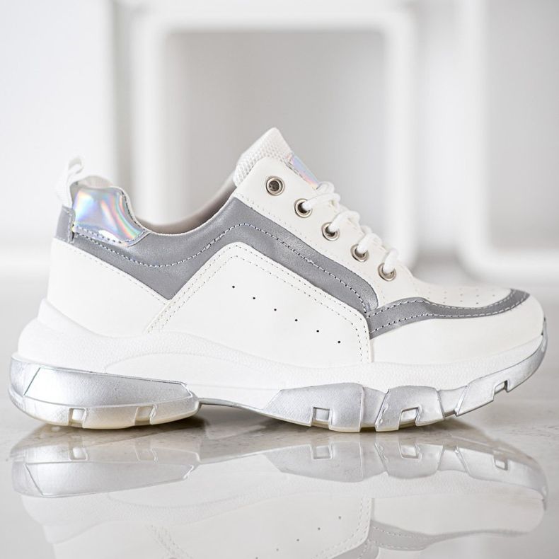 SHELOVET Zapatillas de cuero ecológico blanco gris 2