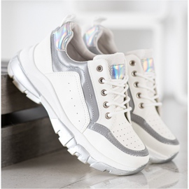 SHELOVET Zapatillas de cuero ecológico blanco gris 3