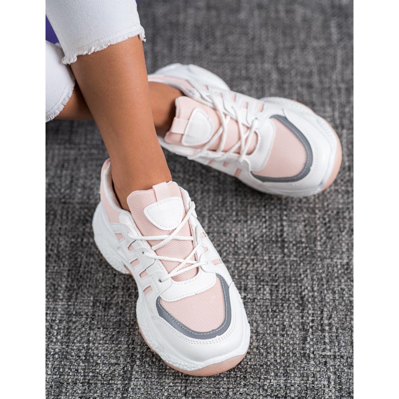 SHELOVET Zapatillas cómodas con malla blanco rosa 1