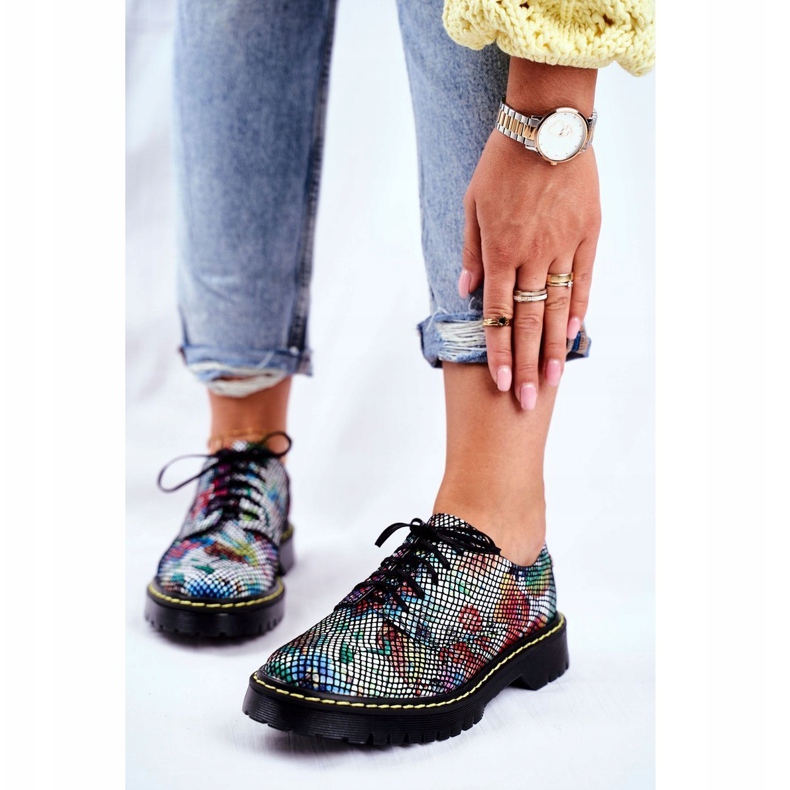 Zapatos Brogues Oxfords Cuero Flores Maciejka 04087-43 para mujer negro multicolor 1 Zapatos Brogues Oxfords Cuero Flores Maciejka 04087-43 para mujer negro multicolor 1