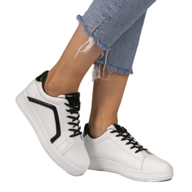Zapatillas deportivas blancas de moda de cuero ecológico S022 blanco negro 1