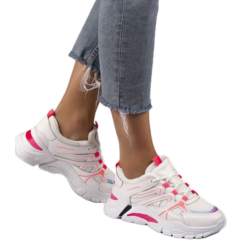 1070 zapatillas deportivas blancas con inserciones rosas blanco 1