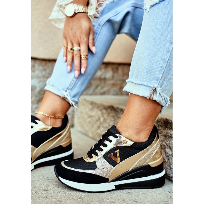 Vinceza Zapatillas Deportivas Mujer Zapatillas Negras y Doradas 21-10574 negro amarillo 2