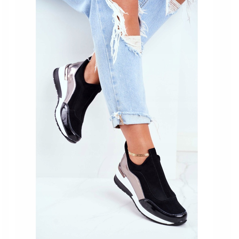 Vinceza Zapatos Deportivos De Mujer Sneakers Cuero Negro 21-7780 2