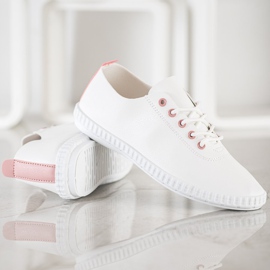 SHELOVET Deportivas ligeras con piel ecológica blanco 4