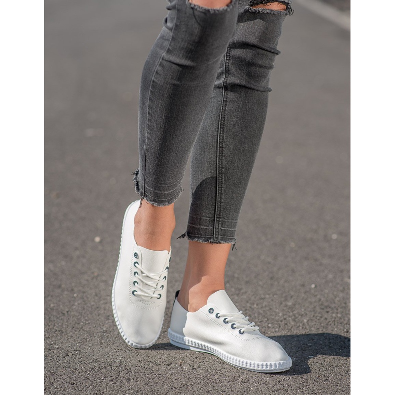 SHELOVET Deportivas ligeras con piel ecológica blanco 1