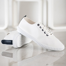 SHELOVET Deportivas ligeras con piel ecológica blanco 3