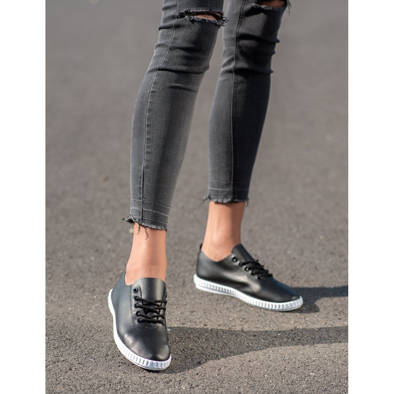 SHELOVET Zapatillas negras con cuero ecológico negro 1