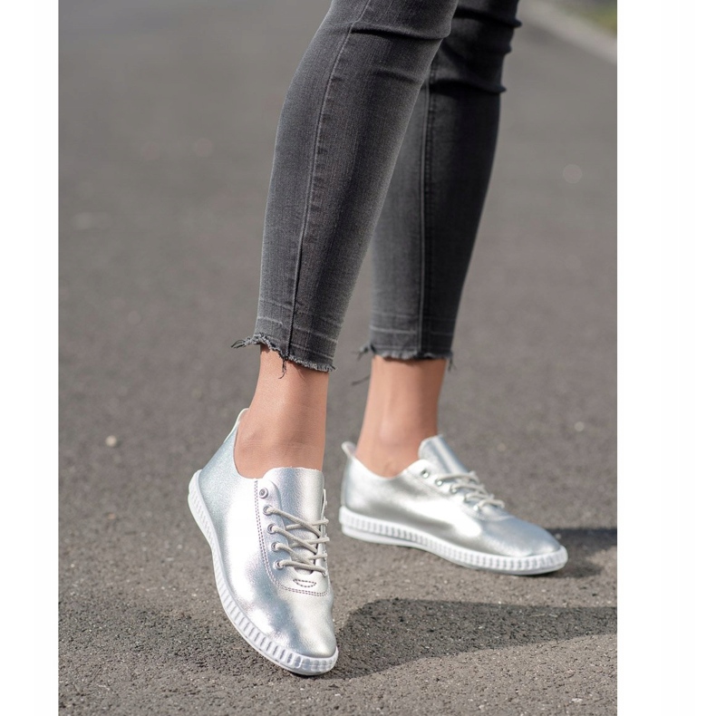 SHELOVET Zapatillas plateadas con cuero ecológico plata 1
