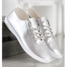 SHELOVET Zapatillas plateadas con cuero ecológico plata 2
