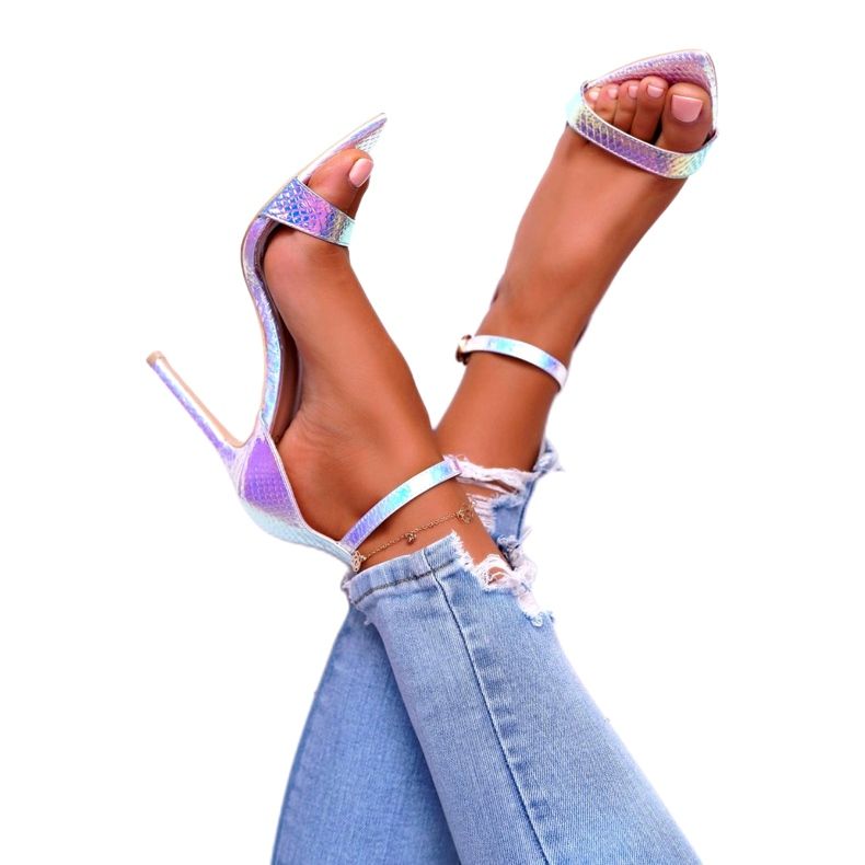 Sandalias de mujer con tacón alto Lu Boo Opalescent Debbi blanco rosa plata 3