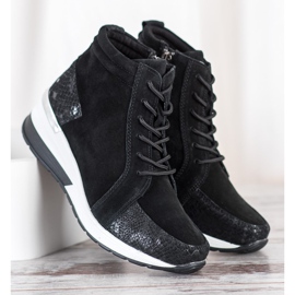 Filippo Botines de piel con cordones negro 2