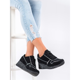 Filippo Zapatillas de piel con plataforma de purpurina negro 3