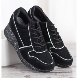 Filippo Zapatillas de piel con plataforma de purpurina negro 2