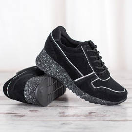 Filippo Zapatillas de piel con plataforma de purpurina negro 1