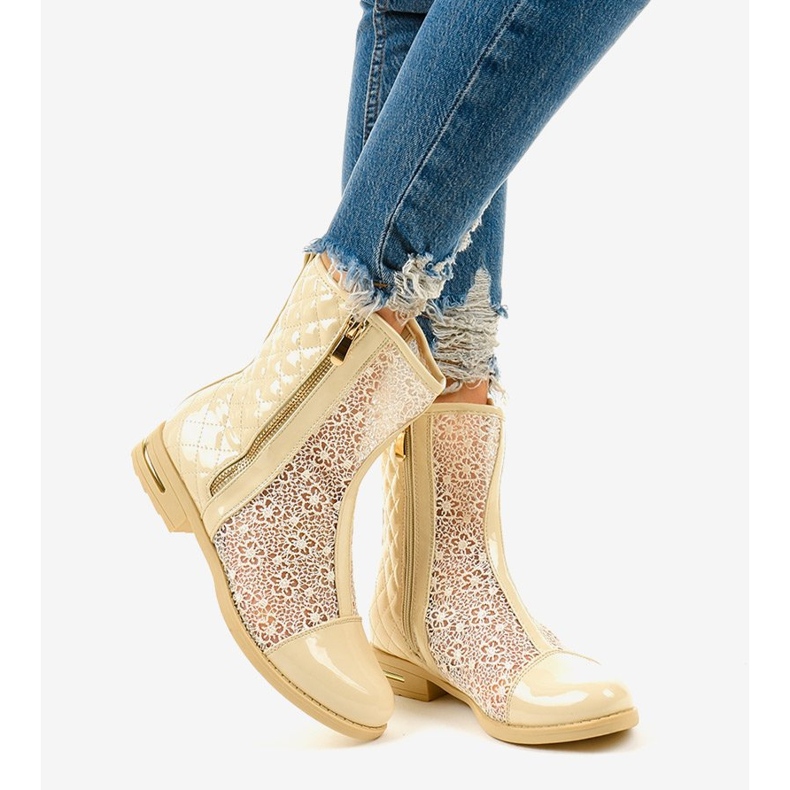 Botines planos calados beige X362-2 1 Botines planos calados beige X362-2 1