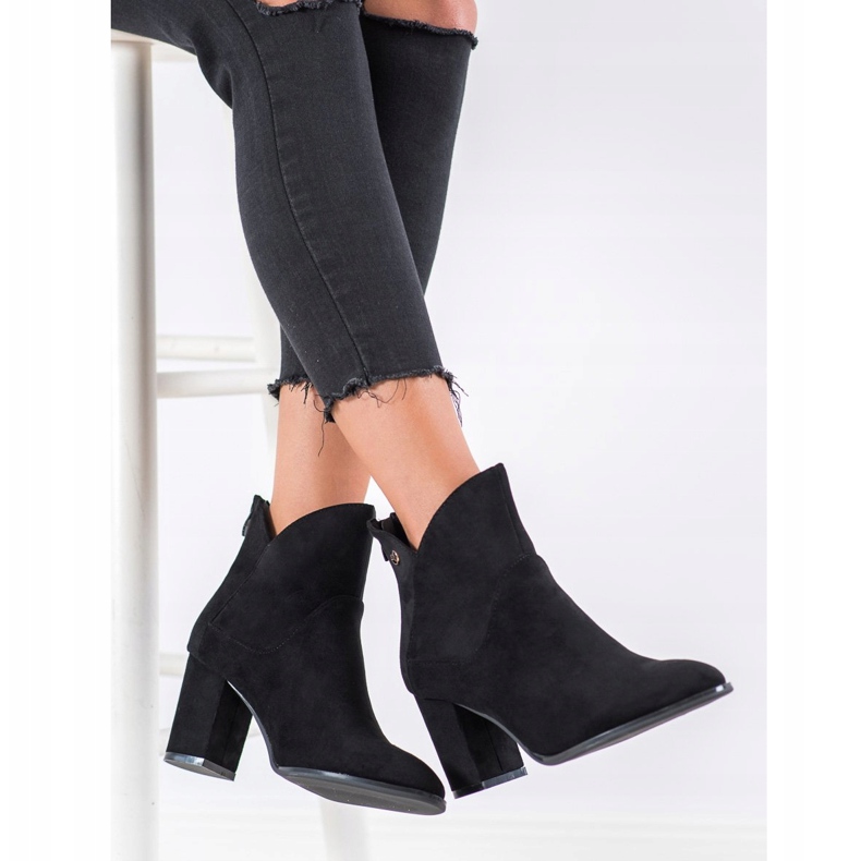 SHELOVET Botas de ante de tacón alto negro 1