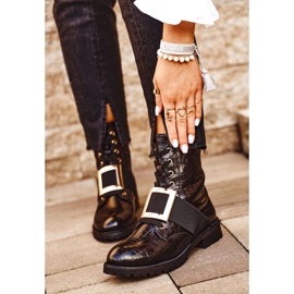 Botas de mujer con hebilla Happy Su Black negro dorado 4