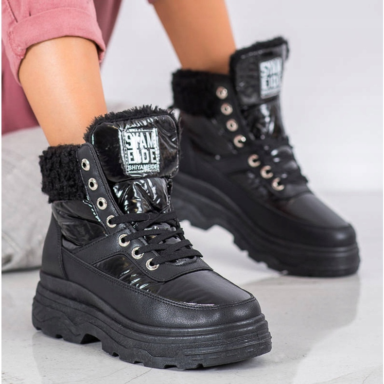 Bella Paris Zapatillas con piel de oveja negro 1