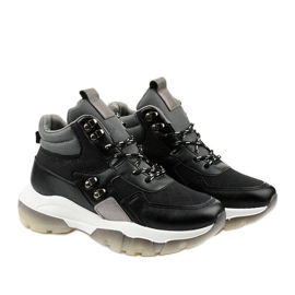 Zapatillas deportivas negras de moda hechas de cuero ecológico Donatella negro gris 3