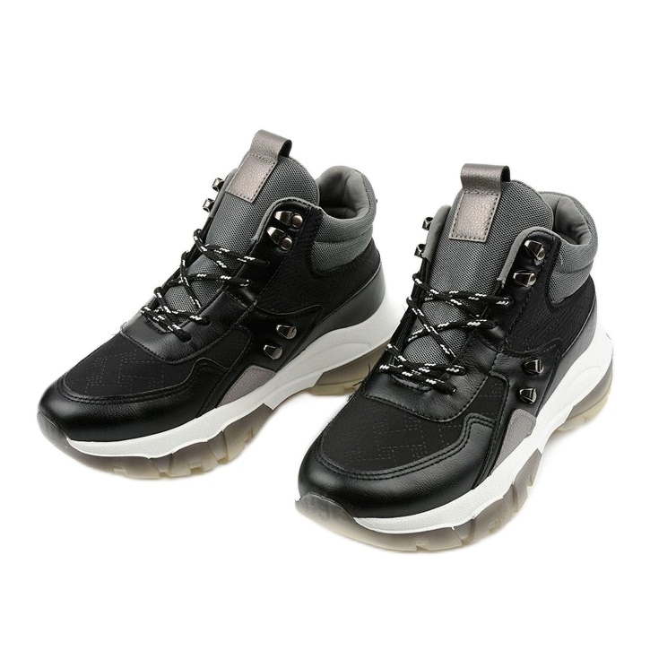 Zapatillas deportivas negras de moda hechas de cuero ecológico Donatella negro gris 2 Zapatillas deportivas negras de moda hechas de cuero ecológico Donatella negro gris 2