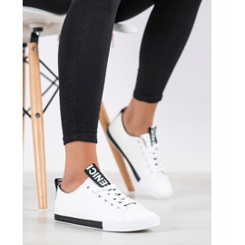 SHELOVET Zapatillas de cuero ecológico blanco negro 4