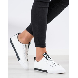 SHELOVET Zapatillas de cuero ecológico blanco negro 5