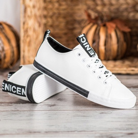 SHELOVET Zapatillas de cuero ecológico blanco negro 2