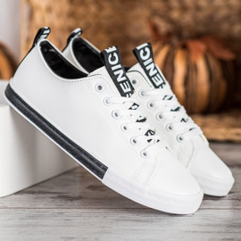 SHELOVET Zapatillas de cuero ecológico blanco negro 3