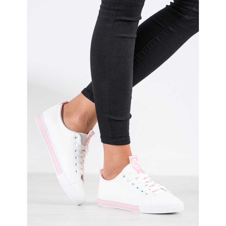 SHELOVET Zapatillas de cuero ecológico blanco rosado 1