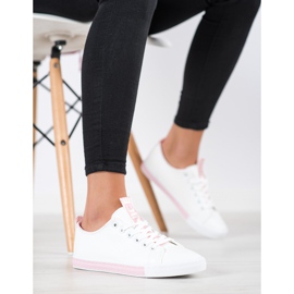 SHELOVET Zapatillas de cuero ecológico blanco rosado 2