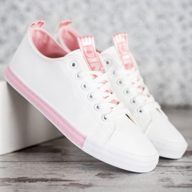 SHELOVET Zapatillas de cuero ecológico blanco rosado 4