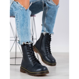 Botas de combate de cuero con cremallera MCKEY azul marino 3