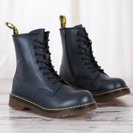 Botas de combate de cuero con cremallera MCKEY azul marino 2