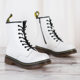 Botas de combate de cuero con cremallera MCKEY blanco negro 3