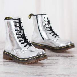 Botas de combate de cuero con cremallera MCKEY plata 2