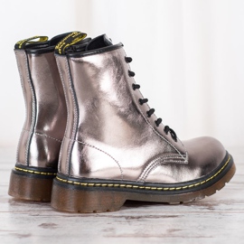 Botas de combate de cuero con cremallera MCKEY plata 1