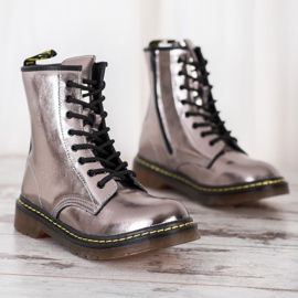 Botas de combate de cuero con cremallera MCKEY plata 2