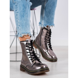 Botas de combate de cuero con cremallera MCKEY plata 3