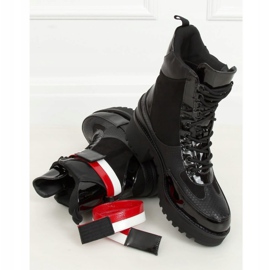 Botas de mujer negras con cordones NS086 Black blanco negro rojo 3