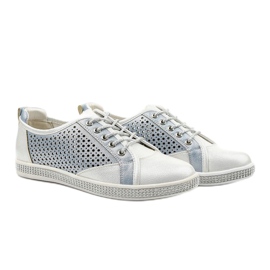 PA1 Zapatillas blancas de cuero ecológico calado A18-6252 blanco 3