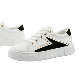 Zapatillas clásicas blancas con pedrería A88-69 blanco negro 1