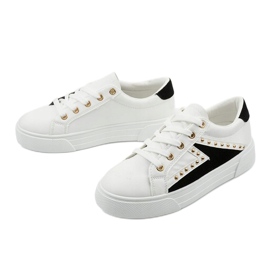 Zapatillas clásicas blancas con pedrería A88-69 blanco negro 2
