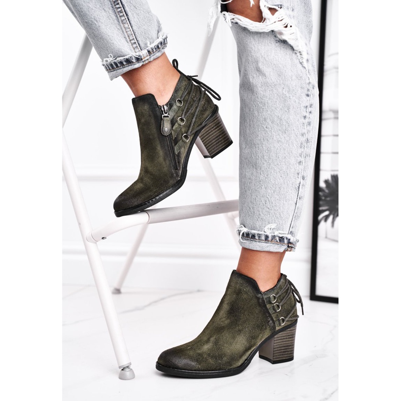 Botas De Mujer Con Tacón Maciejka Primavera Cuero Oliva 04812-24 verde 2