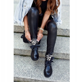 Botas De Mujer Con Perlas, Cálida Cinta De Perlas negro 10