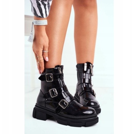 PS1 Botas Mujer Hebillas, Cremalleras, Lacado Negro Kassandra 4