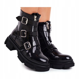 PS1 Botas Mujer Hebillas, Cremalleras, Lacado Negro Kassandra 5