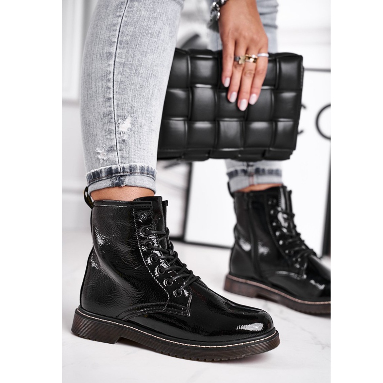 EVE Botas de Mujer Botas Trappers Lacadas Negro Marita 1